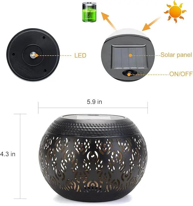 Solar Table Light Outdoor Waterproof- Solar Powered LED Lamp Hollowed-Out Black Peacock Feather Metal Desktop Decorative Lantern for Indoor Desk Bedroom Patio Garden Pathway Yard by GreenHaven Gardens