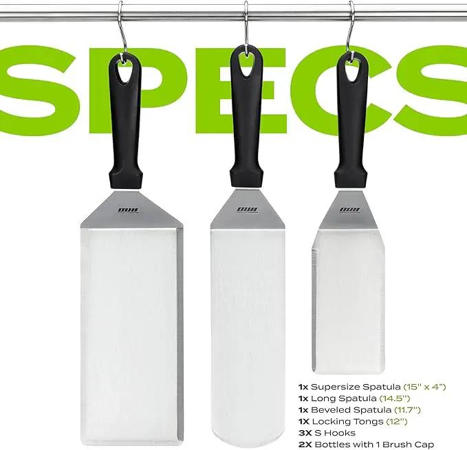 Griddle Accessories Kit for Blackstone and Camp Chef - 6 Pieces Griddle Spatula Set with 4x8 Inches Supersize Griddle Flipper, Turner, Metal Spatulas, Bottles & Hooks for Hibachi Grilling by GreenHaven Gardens