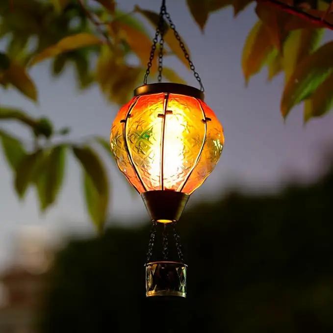DREAMSOUL Rainbow Hot Air Balloon Solar Lantern, Metal & Glass With Flickering Flame, Hanging Waterproof Outdoor Lantern for Lawn, Patio, Tree Decor, Christmas Gifts by GreenHaven Gardens