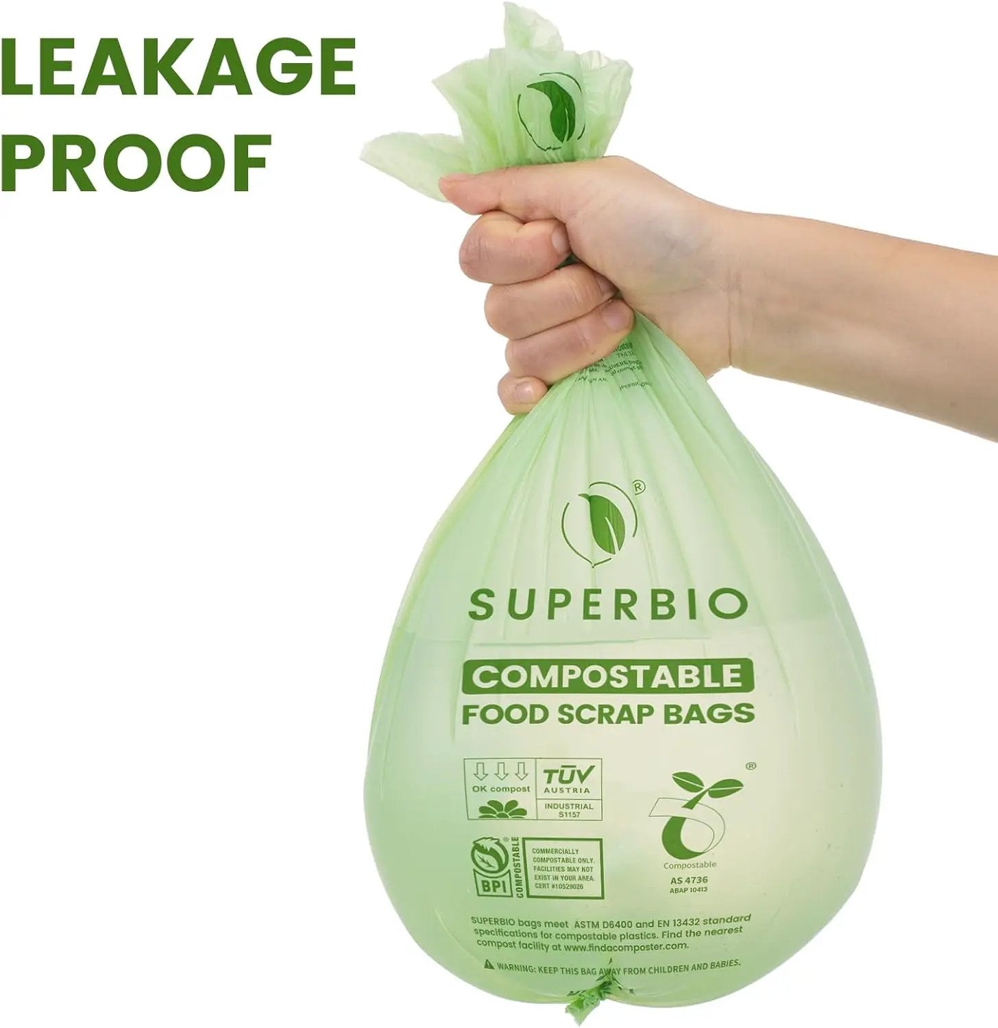 SUPERBIO 2.6 Gallon Flat Top Compostable Food Waste Bags, 100 Count, 2 Pack,9.84L, Food Scrap Bags, BPI Certified and OK compost INDUSTRIAL by GreenHaven Gardens