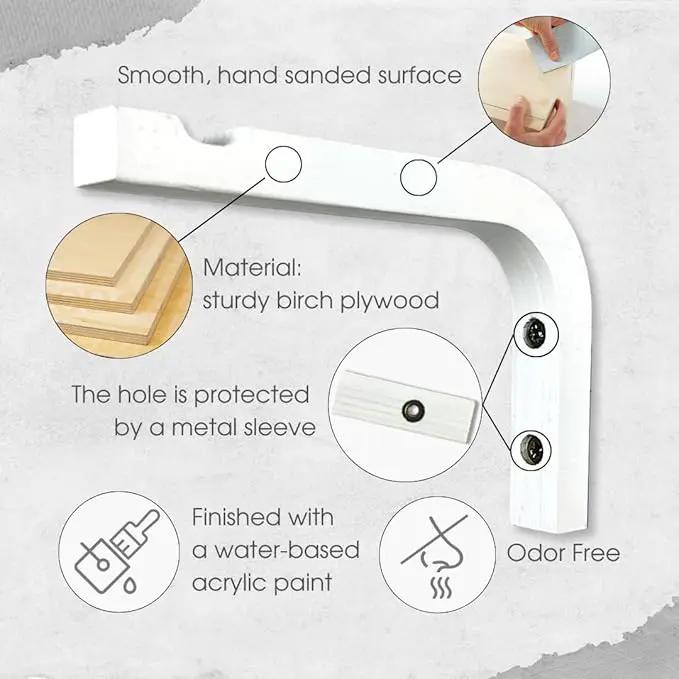 2-Piece Set of Plant Hooks for Wall 6 inch - Mounted Wooden Plant Hook - Indoor and Outdoor Bracket Plant Hanger for Planters, Lanterns, Bird Feeders, Patio Decorations (White) by GreenHaven Gardens
