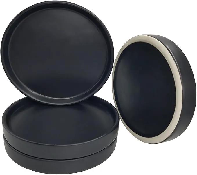 Plant Saucer Pot Tray Planter Saucers 4 5 6 7 8 9 10 11 12 Inch Black 4 Pack for Indoors Outdoor, Durable Sturdy Ceramic Flower Drainage Tray for Glazed Pots Base (4.7 Inch-Black)