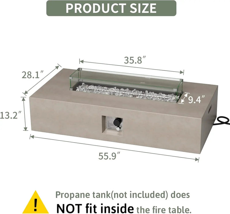 COSIEST Outdoor Propane Fire Pit Table, 56-inch x 28-inch Rectangle Gray Concrete-Like Finish, CSA Certified, 50,000 BTU Stainless Steel Burner w Transparent Gray Fire Glass, Wind Guard, Raincover by GreenHaven Gardens