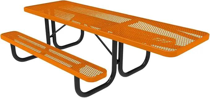 Coated Outdoor Furniture Heavy-Duty Portable ADA-Compliant Outdoor Picnic Table, Expanded Metal Patio Dining Furniture Made in America (8ft Rectangular, One-Side Handicap, Orange) by GreenHaven Gardens