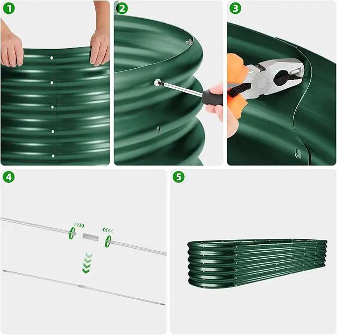 Land Guard 8×2×1.5ft Galvanized Raised Garden Bed Kit, Raised Garden Boxes Outdoor, Oval Metal Raised Garden Beds for Vegetables, Forest Green by GreenHaven Gardens