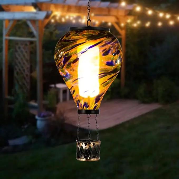 Starsoul Solar Hot Air Balloon Lantern with Flickering Flame Glass Hot Air Balloon Solar Light Waterproof Hanging Outdoor Lantern for Garden Yard Patio Decorations by GreenHaven Gardens