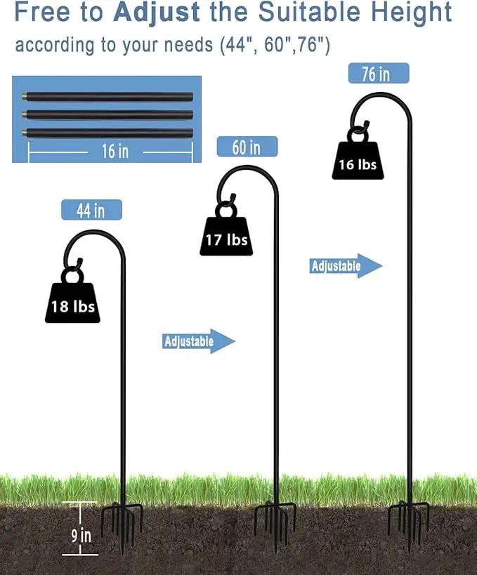 76 inch Outdoor Shepherd Hook with 7 Prong Base (1 Pack), Adjustable Heavy Duty Garden Hanging Stake for Bird Feeder Solar Light Plant Hanger Wedding Decor, Matte Black by GreenHaven Gardens