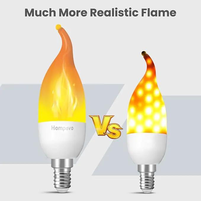 Hompavo 【Upgraded】 LED Flame Light Bulbs, 3 Modes Flickering Light Bulbs, E12 Chandelier Base Candle Fire Light Bulb for Halloween Christmas Party Porch Indoor & Outdoor Home Decoration - 6 Pack by GreenHaven Gardens