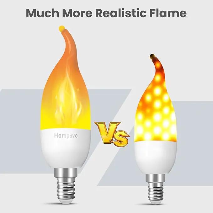 Hompavo 【Upgraded】 LED Flame Light Bulbs, 3 Modes Flickering Light Bulbs, E12 Chandelier Base Candle Fire Light Bulb for Halloween Christmas Party Porch Indoor & Outdoor Home Decoration - 2 Pack by GreenHaven Gardens