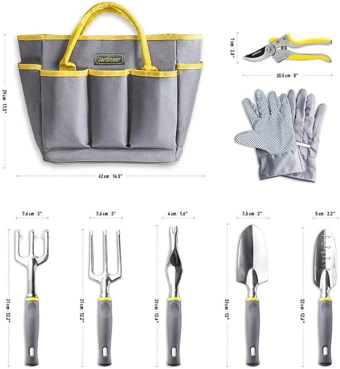 Jardineer Garden Tools Set, 8PCS Heavy Duty Garden Tool Kit with Outdoor Hand Tools, Garden Gloves and Storage Tote Bag, Gardening Tools Gifts for Women and Men by GreenHaven Gardens