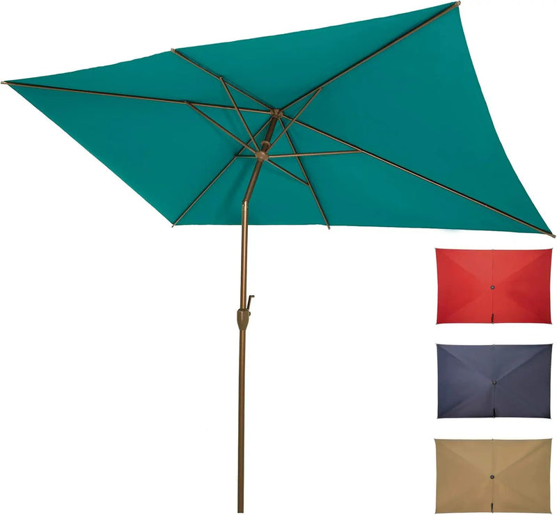 Ogrmar 6.5x10ft Patio Umbrella Rectangular Outdoor Table Umbrella with Crank & Push Button Tilt for Terrace, Backyard, Garden, Courtyard, Swimming Pool, Lawn (Turquoise) by GreenHaven Gardens