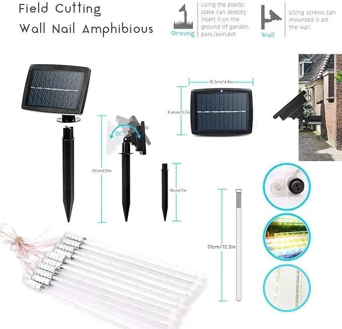 LED Meteor Shower Solar Lights Outdoor, Waterproof Garden Lights 30cm 10 Tubes 360LEDs Falling Lights Raindrop Lights,Holiday Party Wedding Christmas Tree Decoration String Lights (Blue) by GreenHaven Gardens