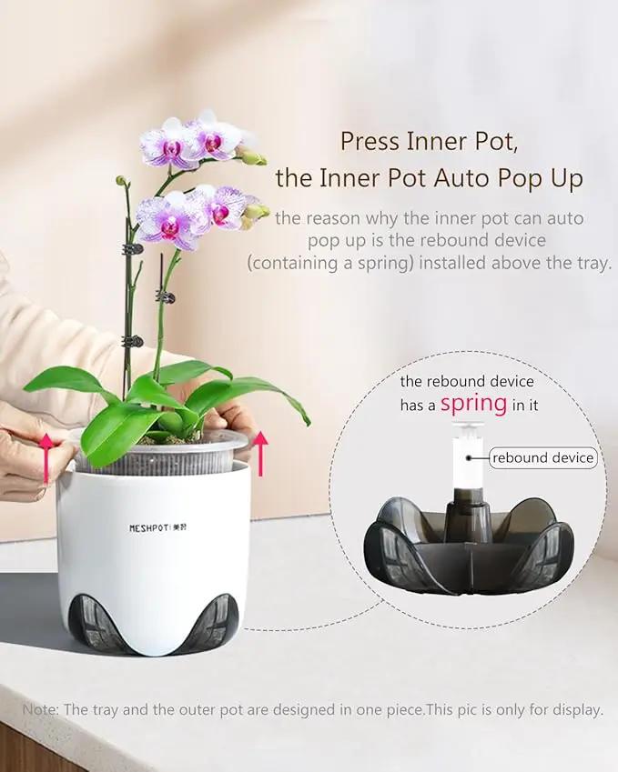 5 inch Orchid Pots with Holes for Repotting with Excellent Airflow, Set of 2, Double Layer Plastic Imitate Ceramic Orchid Planter, Clear Orchid Pot Match Decorative Orchid Container by GreenHaven Gardens