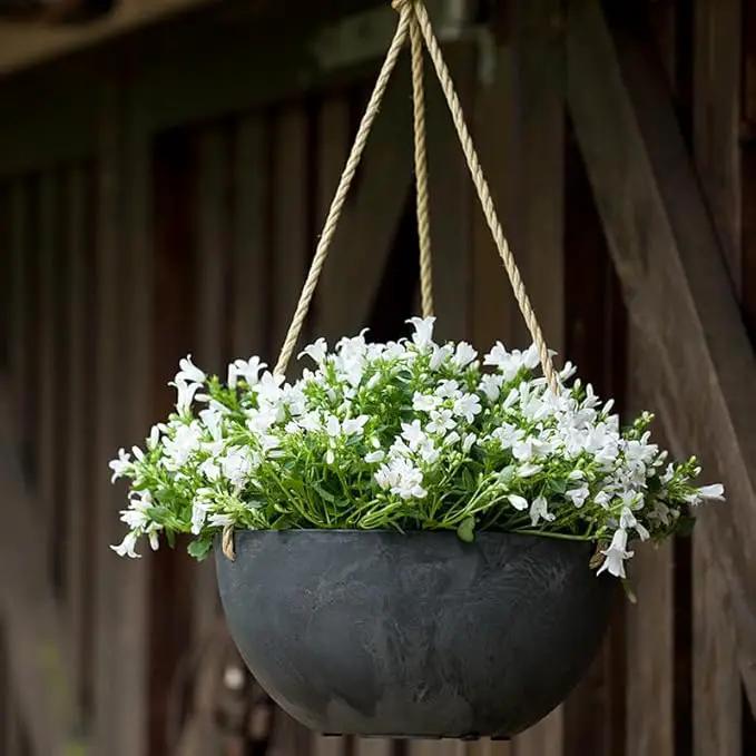 Root & Vessel Self Watering Hanging Planter for Indoor or Outdoor Plants, Unique Marbled Hanging Basket Made of Eco-Friendly Blend of Stone & Plastic, Black, 12" by GreenHaven Gardens