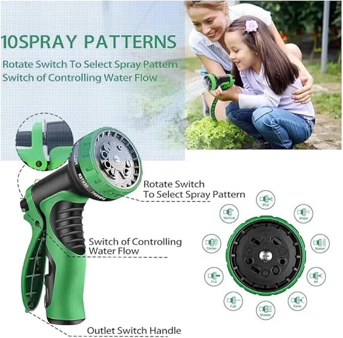 J&B XpandaHose 100ft Expandable Garden Hose with Holder - Heavy Duty Superior Strength 3750D - 4 -Layer Latex Core - Extra Strong Brass Connectors and 10 Spray Nozzle w/Storage Bag (Green 100) by GreenHaven Gardens