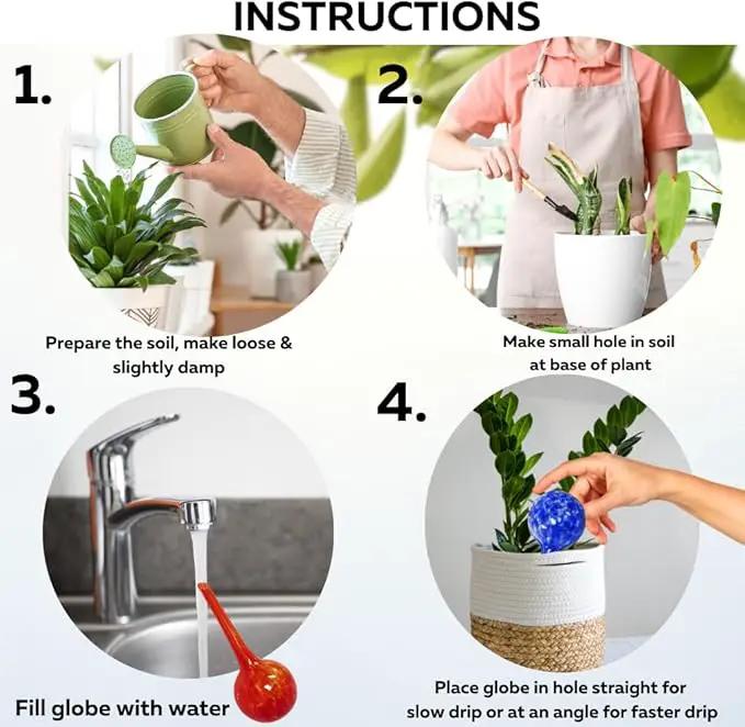 Evelots Plant Watering Globes (6 Pack) - Hand Blown Glass - Automatic Water Irrigation System - Indoor/Outdoor - Leave Your Home Worry Free by GreenHaven Gardens