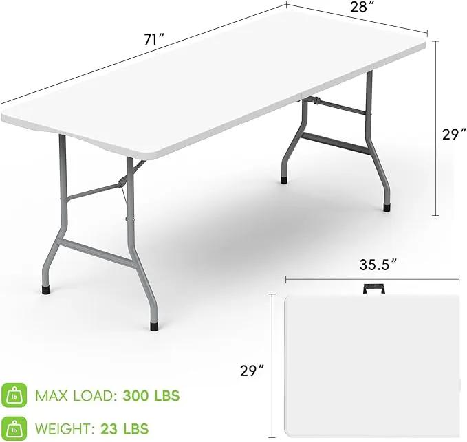 Folding Table 6ft, Foldable Portable Heavy Duty Plastic Fold-in-Half Utility Table with Handle & Safety Locks, Picnic Table Indoor Outdoor for Camping, Picnic and Party by GreenHaven Gardens