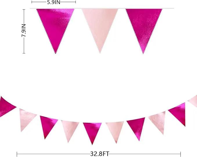 Hot Pink Party Decorations Metallic Fabric Gradient Pink Triangle Pennant Banner Flag Bunting Garland for Women Girl Birthday Retirement Bridal Shower Wedding Baby Shower Bachelorette Party Supplies by GreenHaven Gardens