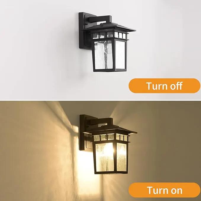 Outdoor Wall Lantern, Exterior Lighting Fixtures Wall Mount, 2 Pack Black Outdoor Sconce with Seeded Glass, Exterior Porch/Patio Lights for House Front Door Garage by GreenHaven Gardens