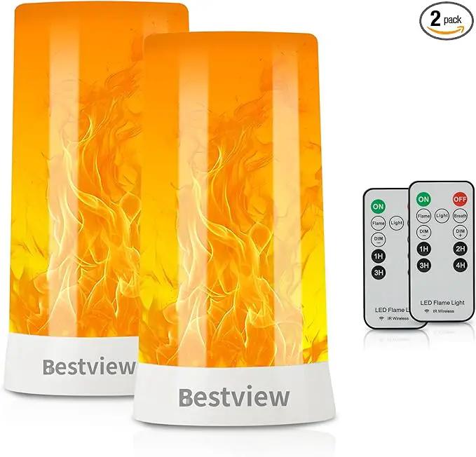 Bestview LED Flame Lights with Remote & Timer,4 Modes USB Rechargeable Battery Operated Fire Flickering Flameless Candles Campfire Table Lamp for Halloween,Christmas,Indoor&Outdoor Decoration (2 Pack) by GreenHaven Gardens