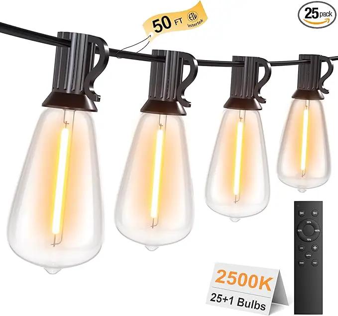 50FT Outdoor String Lights with Remote, Garden Patio Decor with 2500K Warm White, 25+1 LED Edison Bulbs, Support Timer Dimmable Waterproof Shatterproof for Yard Outside Porch Deck Indoor by GreenHaven Gardens