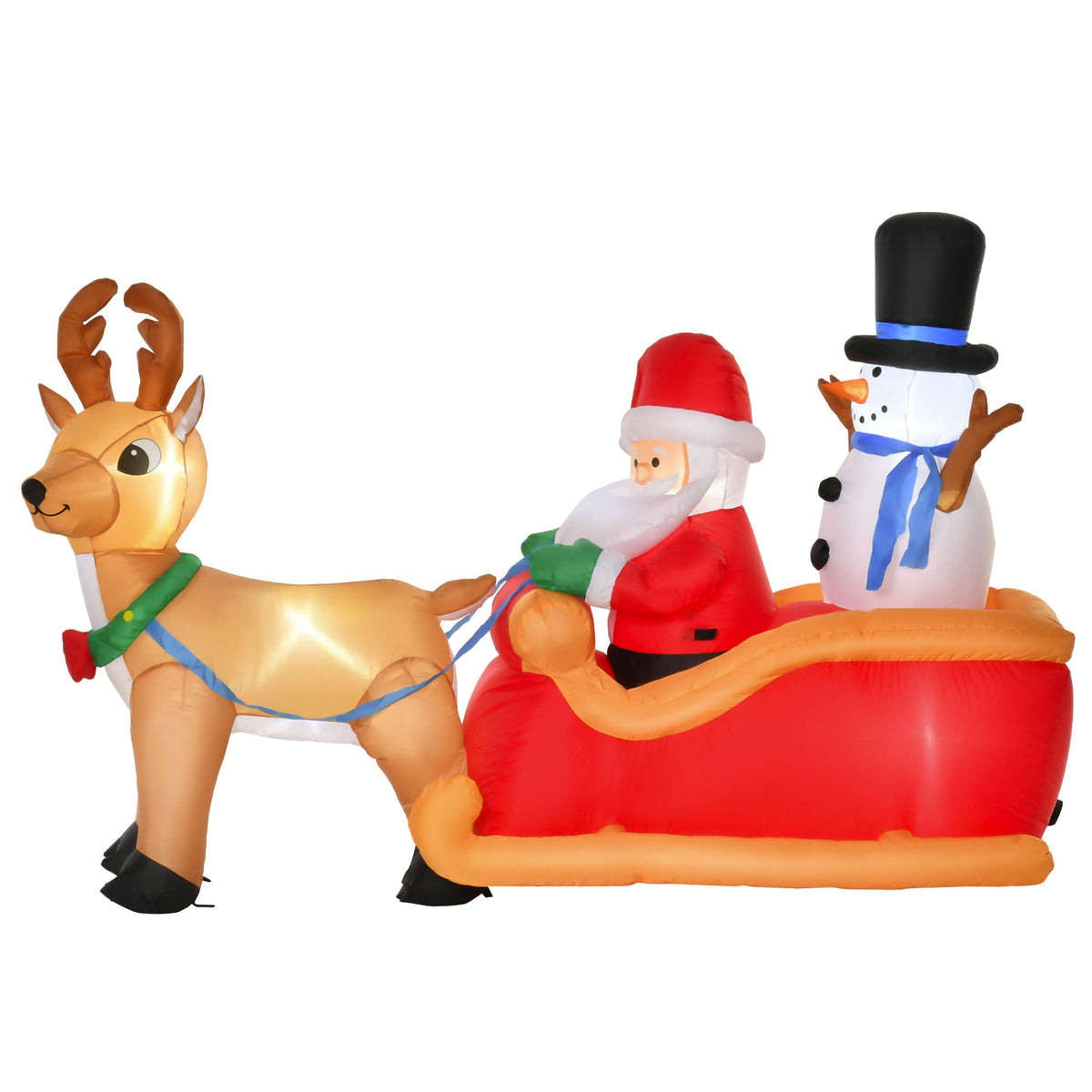 HOMCOM 6.5 ft Long Christmas Inflatables Outdoor Decorations Santa Claus on Sleigh, Reindeer and Snowman with LED Lights for Holiday Yard Christmas Decor, photo 9 of 9