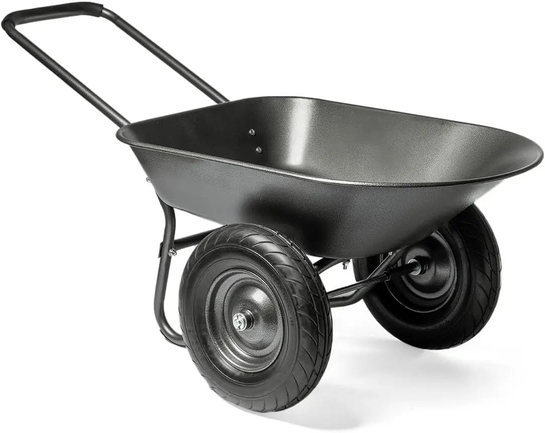 XtremepowerUS Utility Garden Wheelbarrow Garden Cart Dual-Wheel Built-in Stand Flat-Free 16" Tires 330 LBS Capacity 5 cu/ft. Metal Tray by GreenHaven Gardens