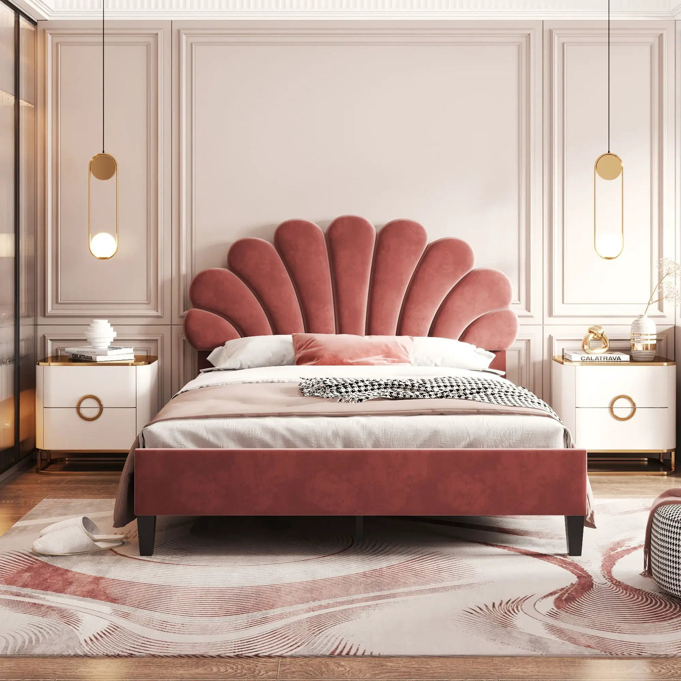 Upholstered Platform Bed With Flower Pattern Headboard by HouseOfZazla