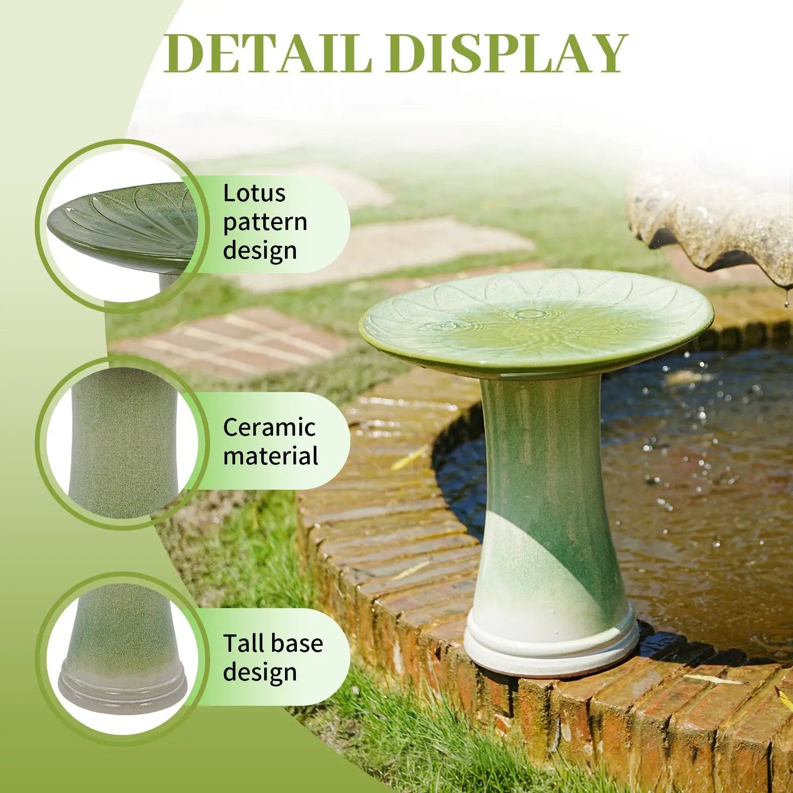Handmade Glazed Ceramic Bird Bath with Daisy Petal Embossed Tray by HouseOfZazla