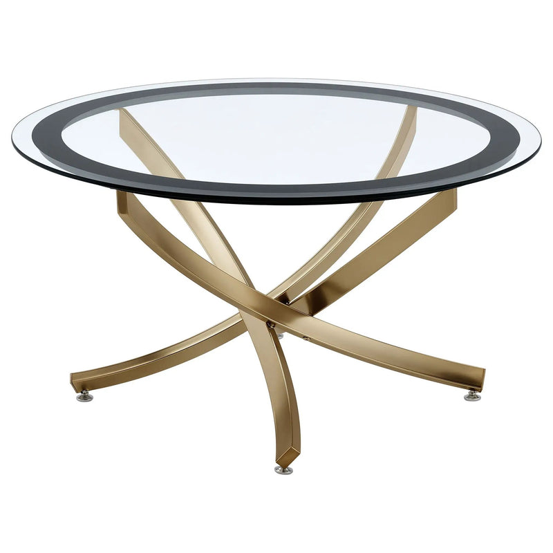 Brooke Round Glass Top Coffee Table Metal Base Brass by Unique Piece Furniture