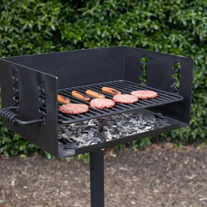 Ash & Ember Park-Style Grill, 384 Sq. In Jumbo Charcoal Grill with Base Anchor, 22.5"x16.5" Grill Grate, Single Post Outdoor Cooking Backyard BBQ, Camp Grilling Barbecues by GreenHaven Gardens