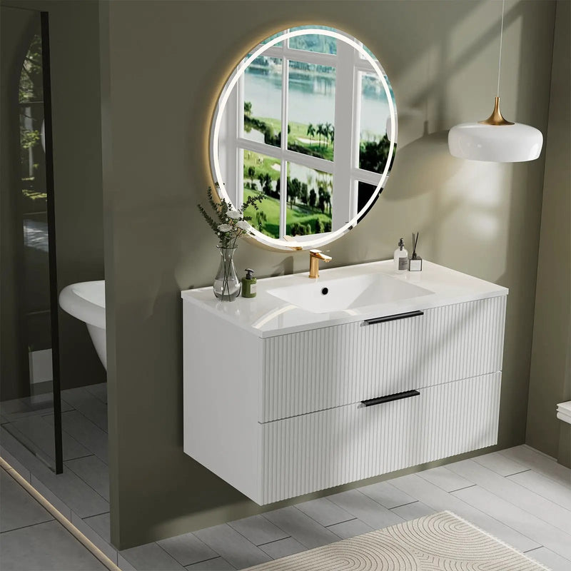 Modern Wall Mounted Floating Bathroom Vanity With Sink And Drawers by Unique Piece Furniture