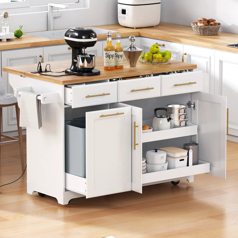 K&K 59.3" Kitchen Island with Storage & Rolling Cart by HouseOfZazla