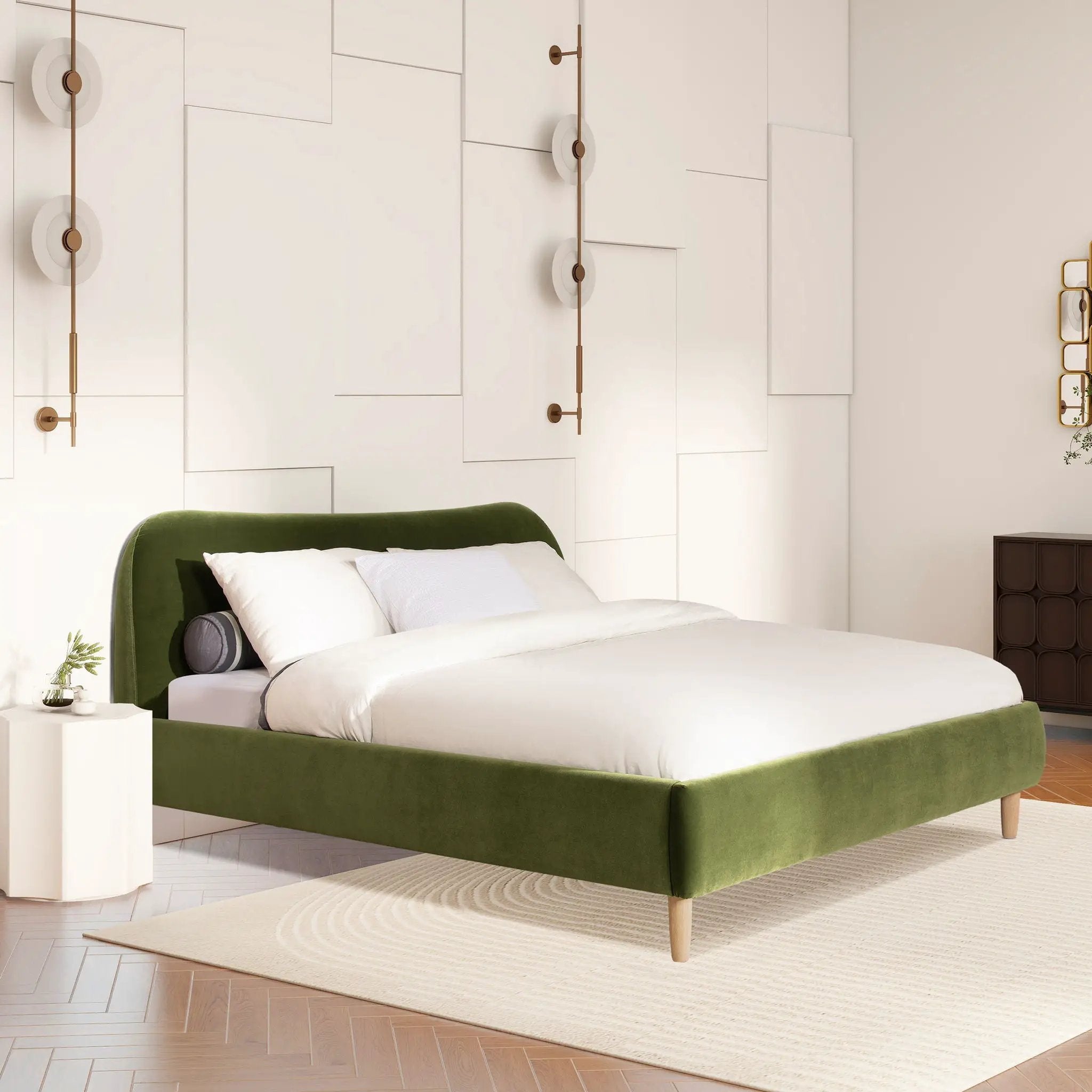 Roman - Curved Headboard Upholstered Platform Bed by HouseOfZazla