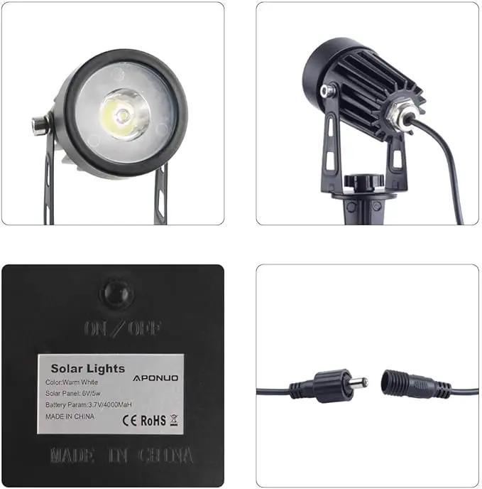 APONUO Metal Solar Spot Lights Outdoor with 9.8ft Cable Solar Powered Landscape Lighting Low Voltage IP65 Waterproof Auto On/Off for Outside Garden Yard Landscape Pathway Garage-Cool White(2-in-1) by GreenHaven Gardens