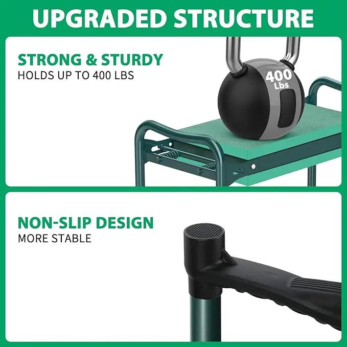 TomCare Garden Kneeler and Seat 10.64” Wider Larger Soft Kneeling Pad Garden Bench with 2 Large Tool Pouches Heavy Duty Garden Stool Foldable Tools Gardening Gifts for Women Men Gardeners by GreenHaven Gardens