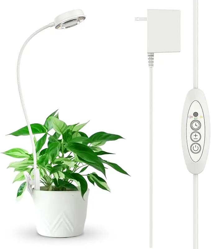 SANSI Grow Lights for Indoor Plants, Pot Clip LED Plant Light for Growing Full Spectrum, Plant Growing Lamp with 4-Level Dimmable, Auto On Off 3 6 12 Hrs Timer for Pot Plants, White 10W 1-Pack by GreenHaven Gardens