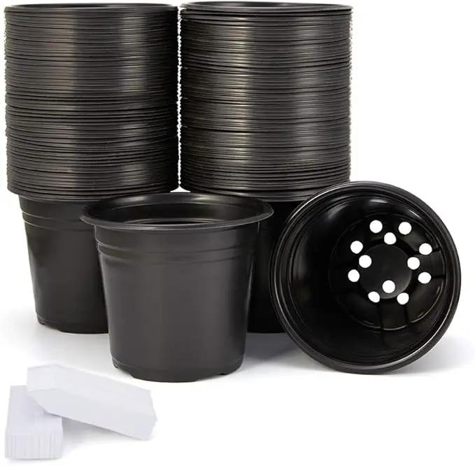 JERIA 100-Pack 0.5 Gallon Plant Nursery Pots, Plastic Pots for Flower Seedling, Flower Plant Container Seed Starting Pot, Come with 100 Pcs Plant Labels(Black) by GreenHaven Gardens