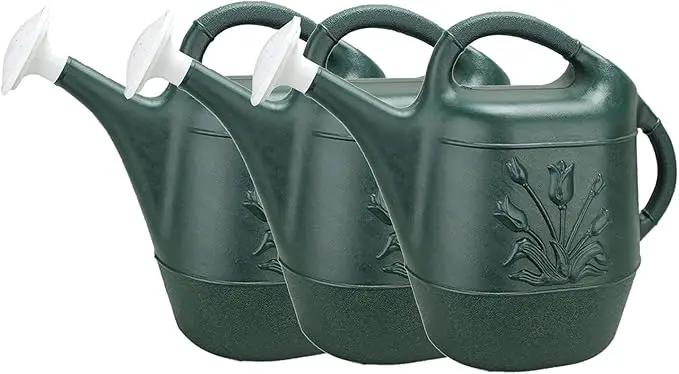 PMU 2 Gallon Watering Can - Garden Watering Can for Indoor & Outdoor Plants - Plastic Water Can with Detachable Sprinkler Head - Large Water Pot, Made in USA - Hunter Green Pkg/3 by GreenHaven Gardens