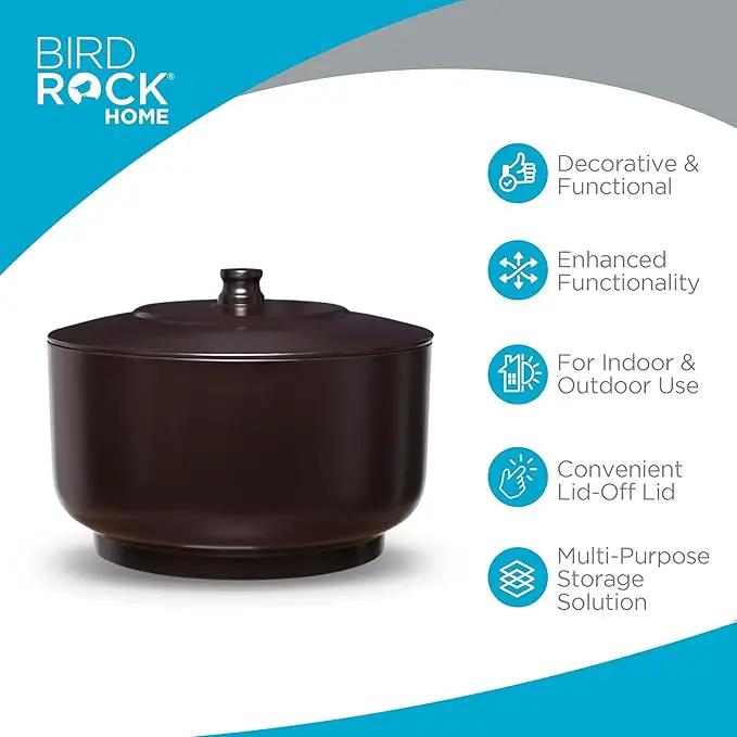 BirdRock Home Decorative Footed Water Hose Holder Pot with Lid | Holds 100ft Hose | Ground Garden Box | Powdered Coated Steel | Metal Hider | Outdoor or Indoor (Oil Rubbed Bronze) by GreenHaven Gardens