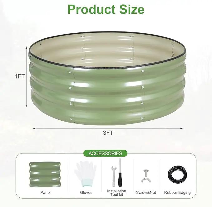 Galvanized Round Raised Garden Bed Outdoor-2Pack Raised Beds for Gardening| Metal Planter Box 3x3x1FT, Green by GreenHaven Gardens