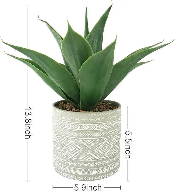 Artificial Potted Plants, 13.8" Artificial Succulent Fake Aloe, Large Faux Aloe Plant in Pot for Home Office Room Badroom Garden Decor (Grey) by GreenHaven Gardens