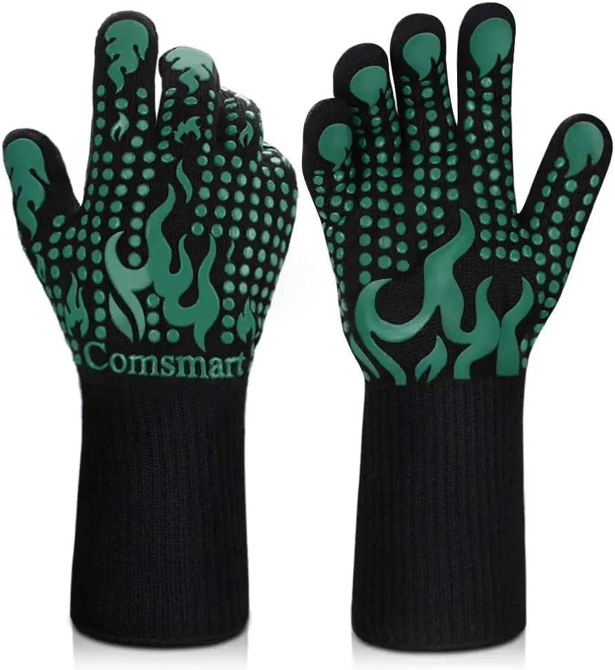 Comsmart BBQ Gloves, 1472 Degree F Heat Resistant Grilling Gloves Silicone Non-Slip Oven Gloves Long Kitchen Gloves for Barbecue, Cooking, Baking, Cutting by GreenHaven Gardens