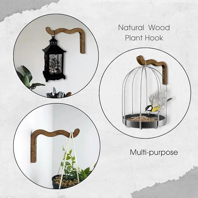 2-Piece Set of Wavy Wooden Wall Planters for Indoor Plants 6 Inch - Natural Plant Hook for Wall Plant, Wind Chimes, Flower Brackets, Patio Garden Decorations - Bracket Plant Hanger (Walnut) by GreenHaven Gardens