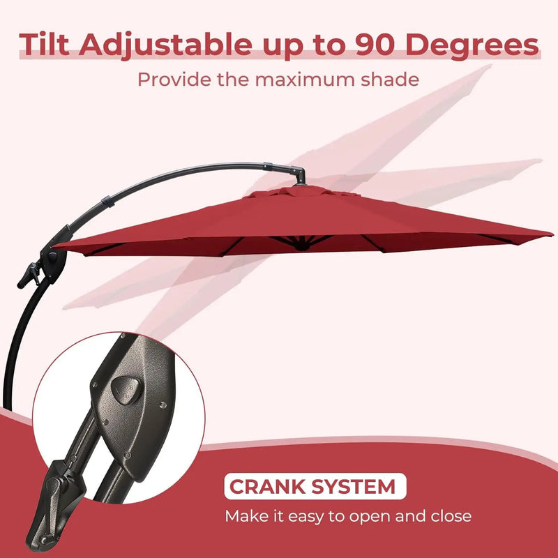 Grand patio 12FT Outdoor Cantilever Umbrella Large Round Aluminum Offset Umbrella with Base for Garden Deck Patio (Red, 12 FT) by GreenHaven Gardens