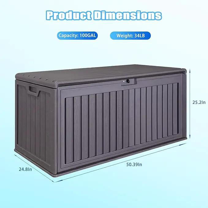 100 Gallon Outdoor Storage Box Waterproof, Resin Deck Box with Dual-Wall, Patio Cushion Storage Box for Garden Tools, Pool Supplies, Toy by GreenHaven Gardens