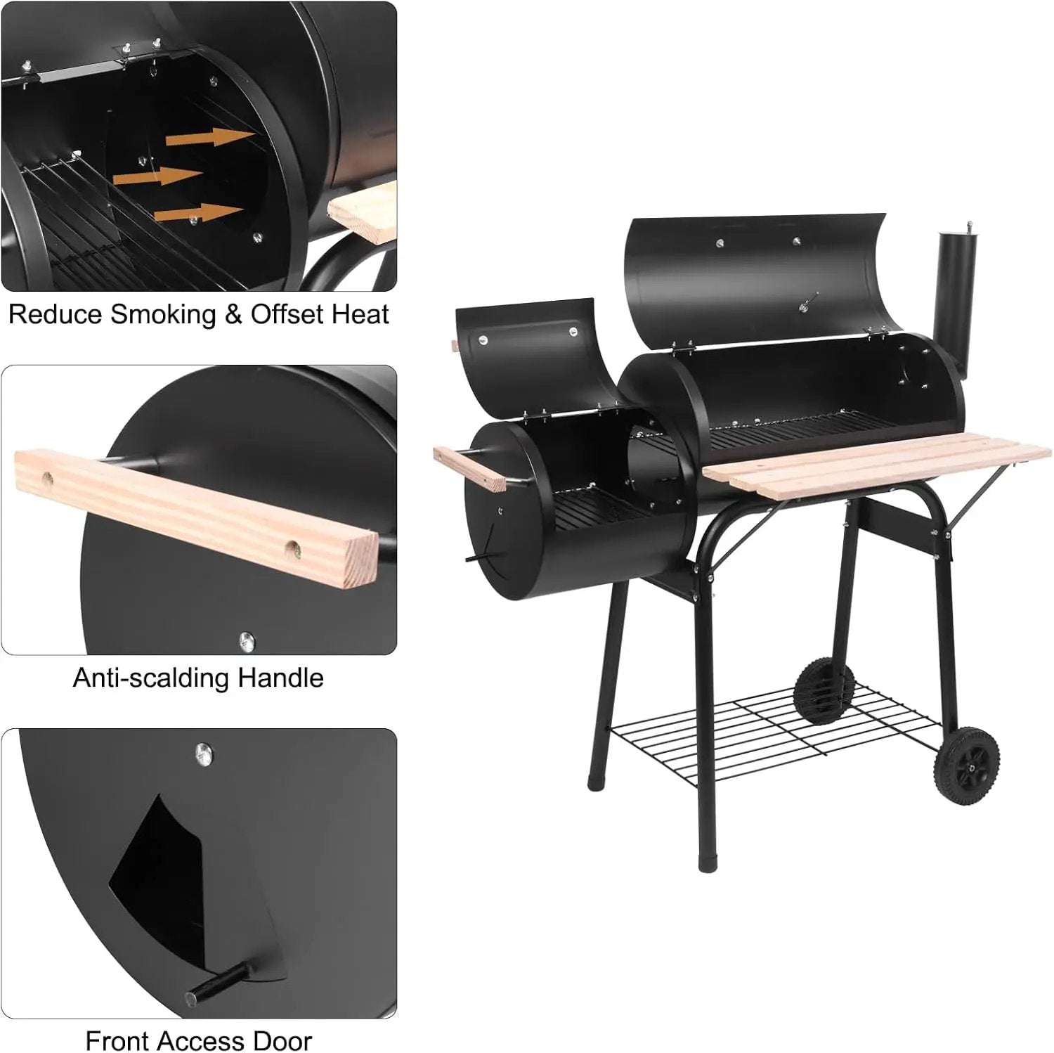 ROVSUN Charcoal Grill, Large Cooking Area of 433 Sq.In., Offset Smoker, Side Table, Great BBQ Grill for Indoor/Outdoor Picnic, Black by GreenHaven Gardens