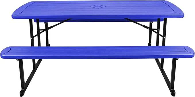 OEF Furnishings Heavy Duty Blow Molded Folding Picnic Table - Blue, Black Fram by GreenHaven Gardens