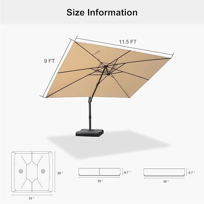 PURPLE LEAF 9' × 11.5' Patio Cantilever Umbrella with Base Outdoor Rectangle Adjustable Offset Umbrellas with 360-degree Rotation and 8 Heavy Duty Metal Ribs for Garden Deck Pool Beige by GreenHaven Gardens
