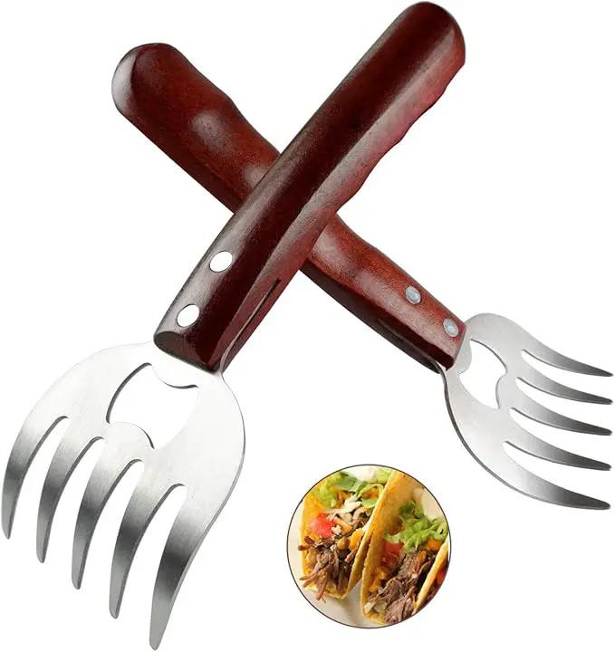 AIYUE Meat Shredding Claws Stainless Steel Pulled Pork Shredder Meat Claws for BBQ Shredding Pulling Handing Lifting & Serving Pork Turkey Chicken with Long Wood Handle (2 PCS,BPA Free) by GreenHaven Gardens
